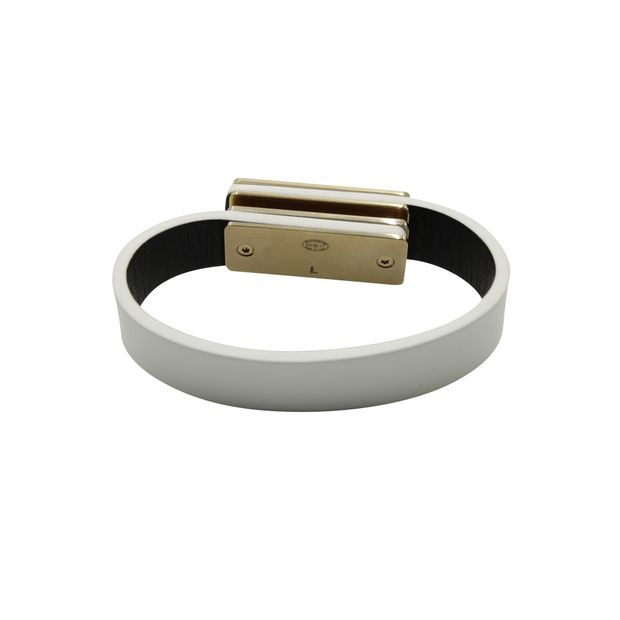 Luxury Chanel White Leather Logo Bracelet