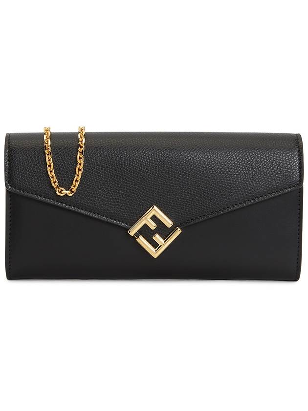 Luxury Fendi FF Diamond Continental Chain Long Wallet Black
