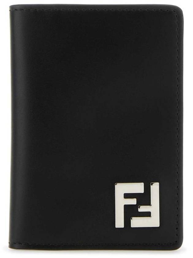 Luxury Fendi FF Square Leather Card Wallet Black