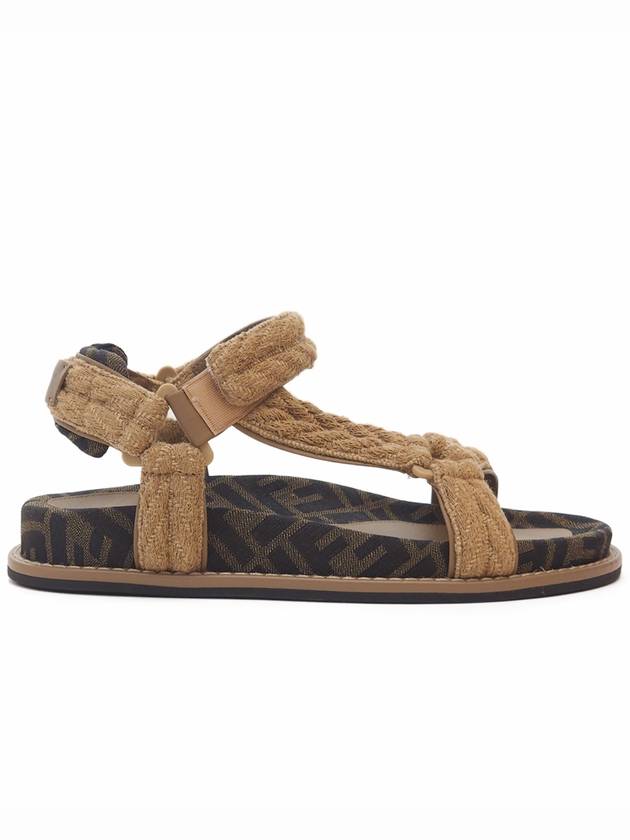 Luxury Fendi FF Jacquard Fabric Sandals Brown