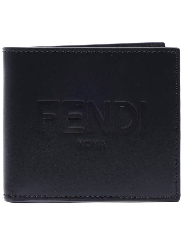 Luxury Fendi Logo Stamp Half Wallet Black