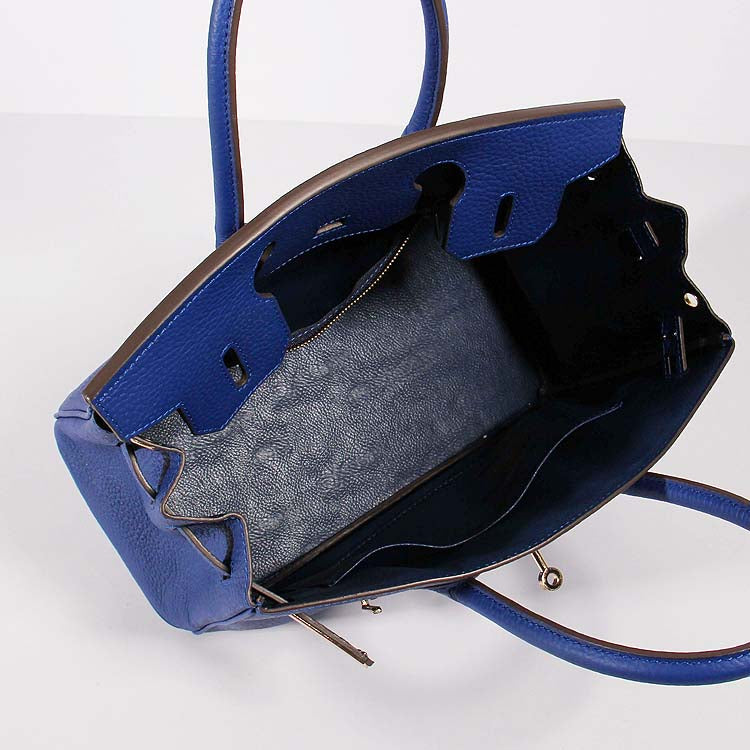 Luxury Hermes 30cm Birkin Bag Togo Leather with Strap Electric Blue Gold