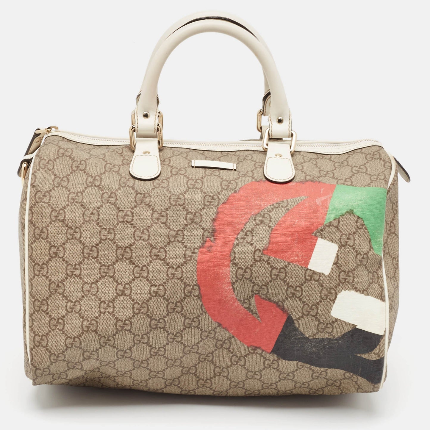 Luxury Gucci Trending 2025 White/Beige GG Supreme Canvas Medium Italian GG Flap Boston Bag