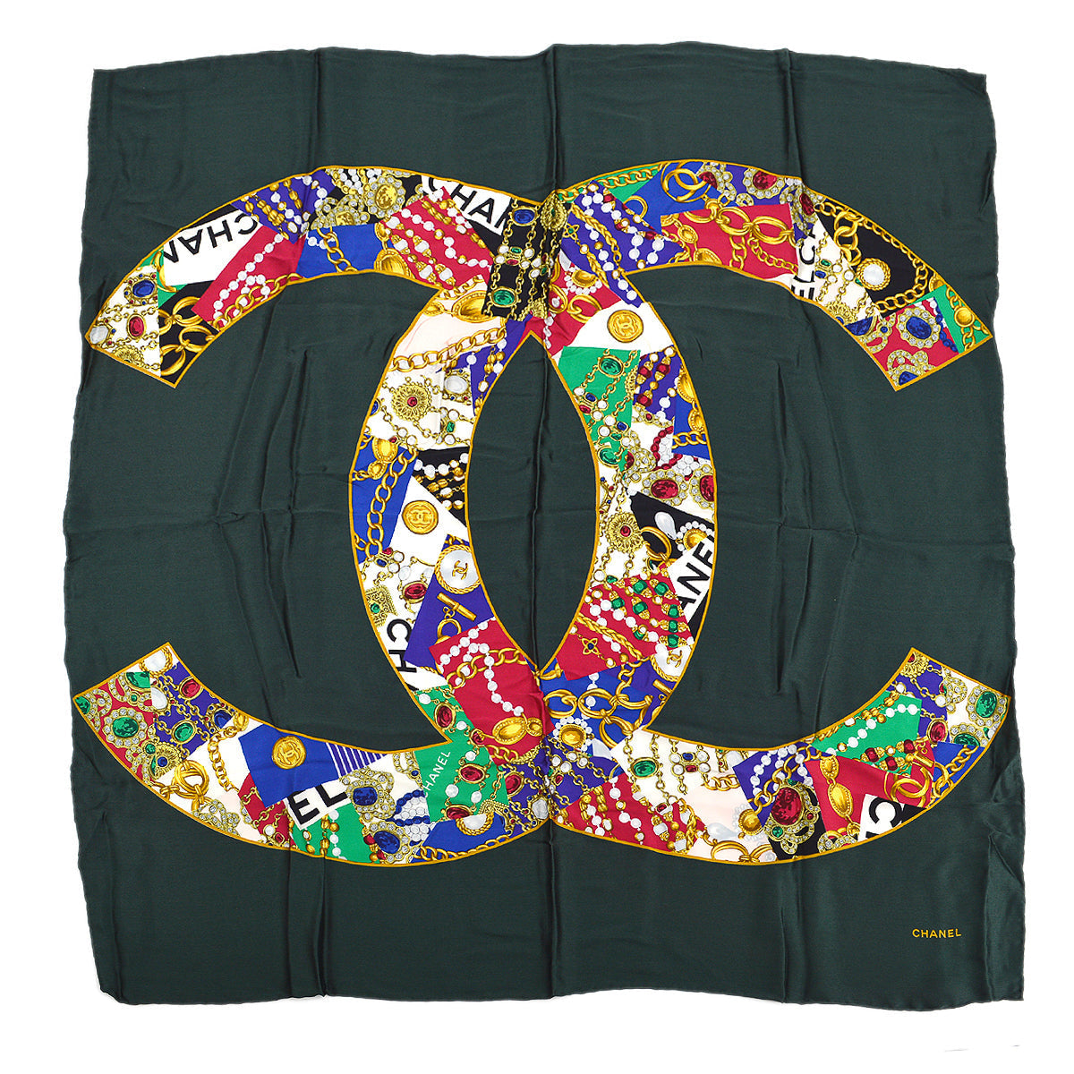 Luxury Chanel Big Scarf Green Silk