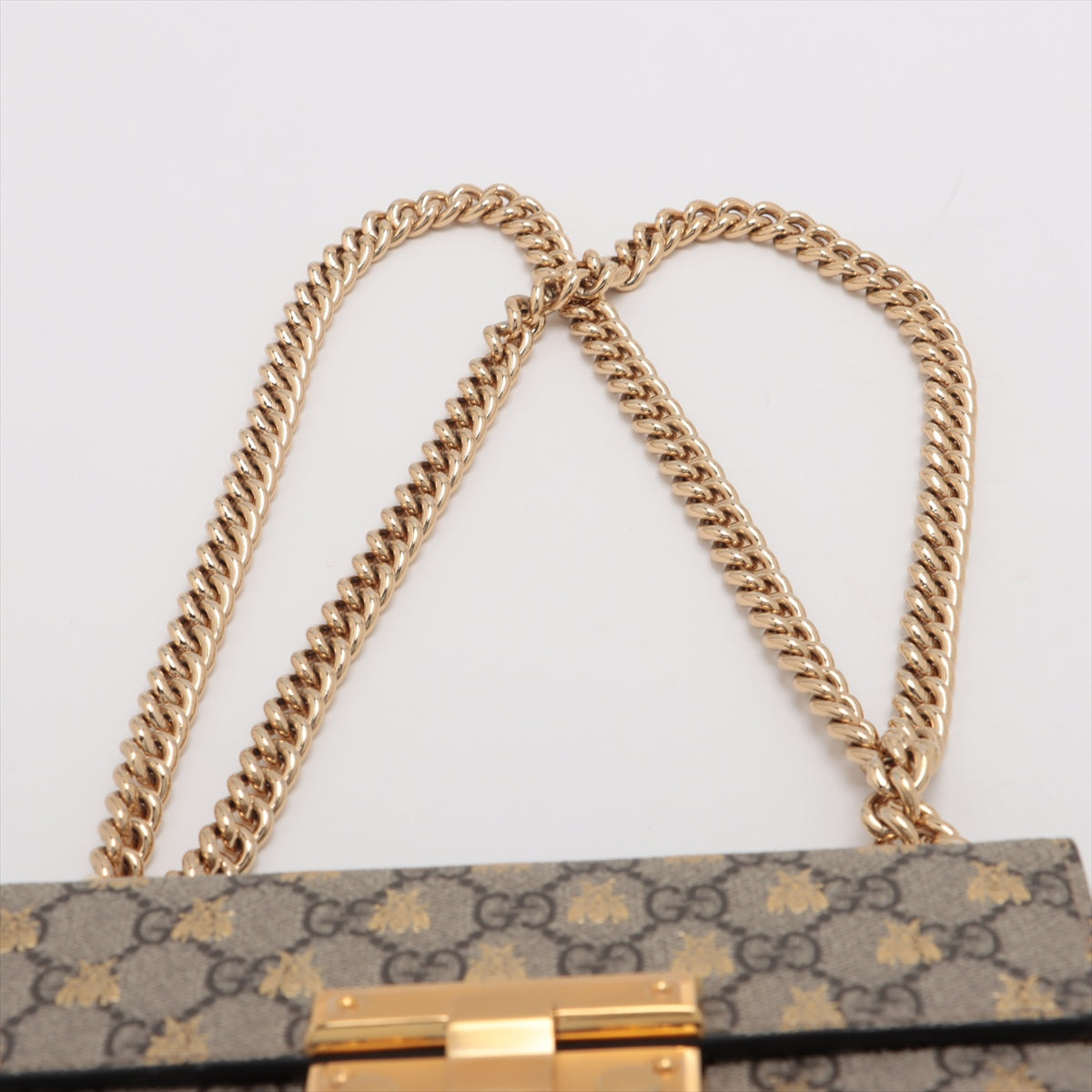 Gucci GG Supreme Bee Padlock Chain Shoulder Bag Beige