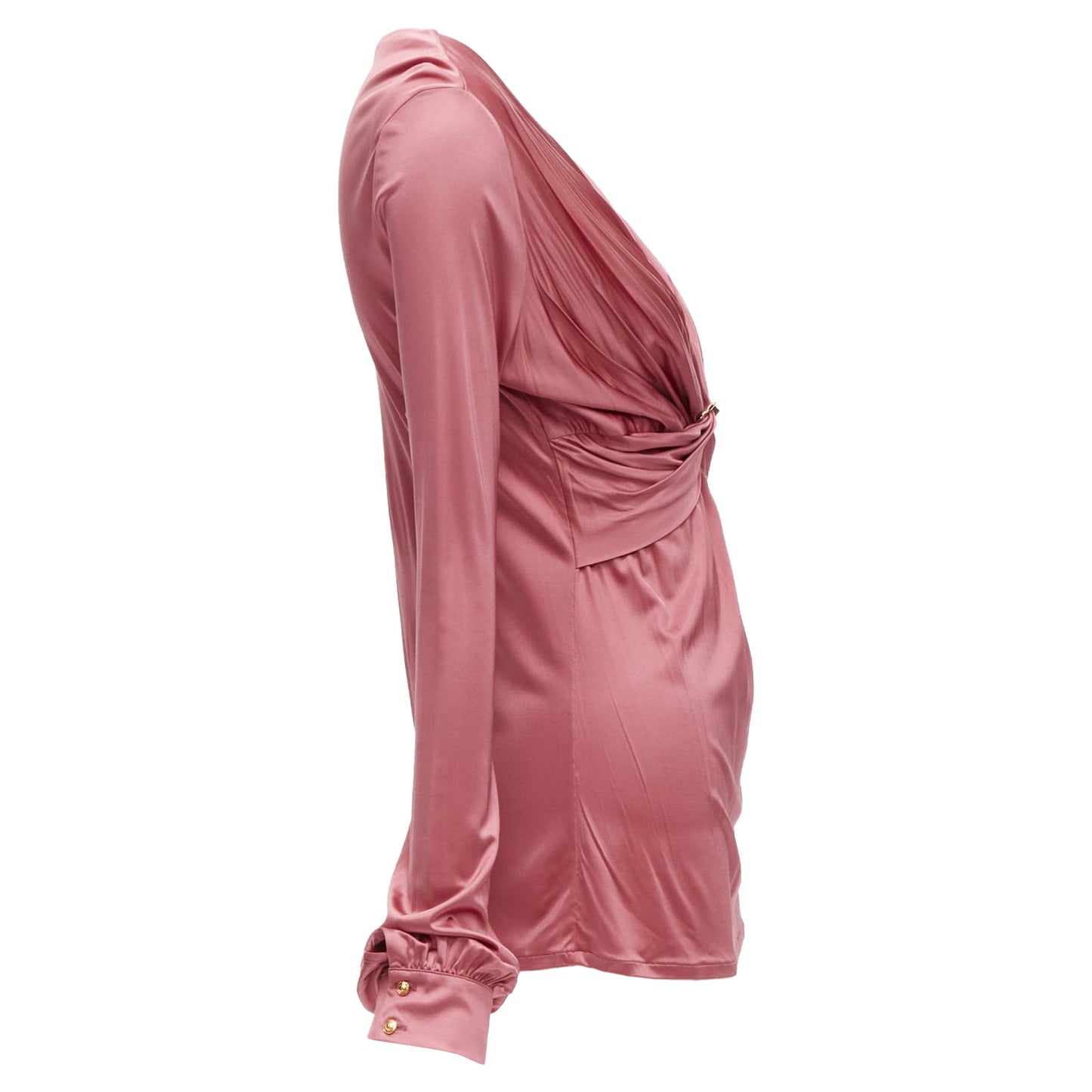 Gucci bamboo buckle silky deep v billow sleeve blouse