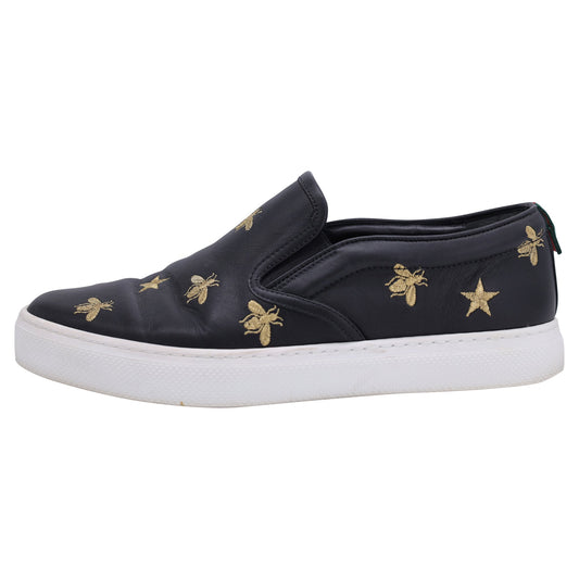 Luxury Gucci Trending 2025 Men's Dublin Bee Embroidered Leather Slip-On Sneakers in Black Leather