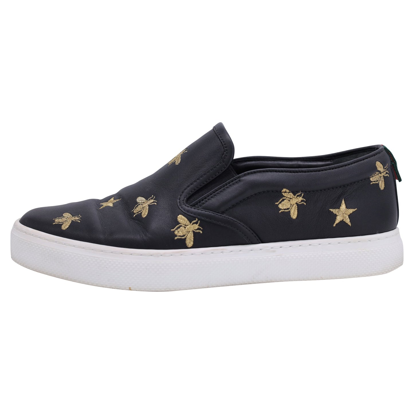 Luxury Gucci Trending 2025 Men's Dublin Bee Embroidered Leather Slip-On Sneakers in Black Leather