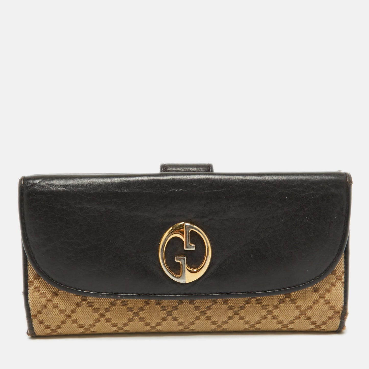 Luxury Gucci Trending 2025 Beige/Black Diamante Canvas and Leather 1973 Continental Wallet