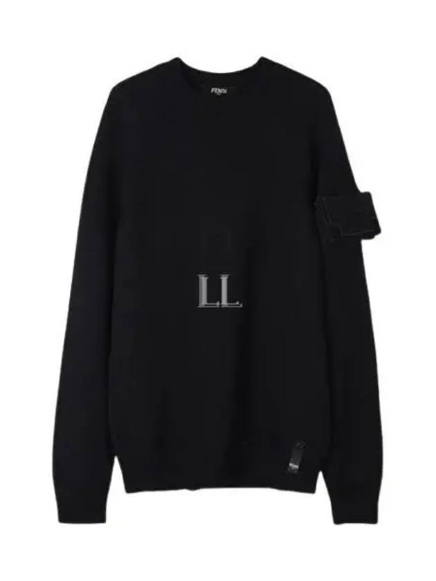 Luxury Fendi Men's Baguette Sleeve Wool Knit Top Black