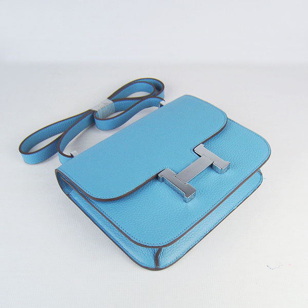 Luxury Hermes Constance Cowskin Leather Bag H017 light blue silver