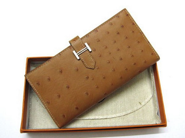 Luxury Hermes Wallet H1114 Ostrich Skin Coffee