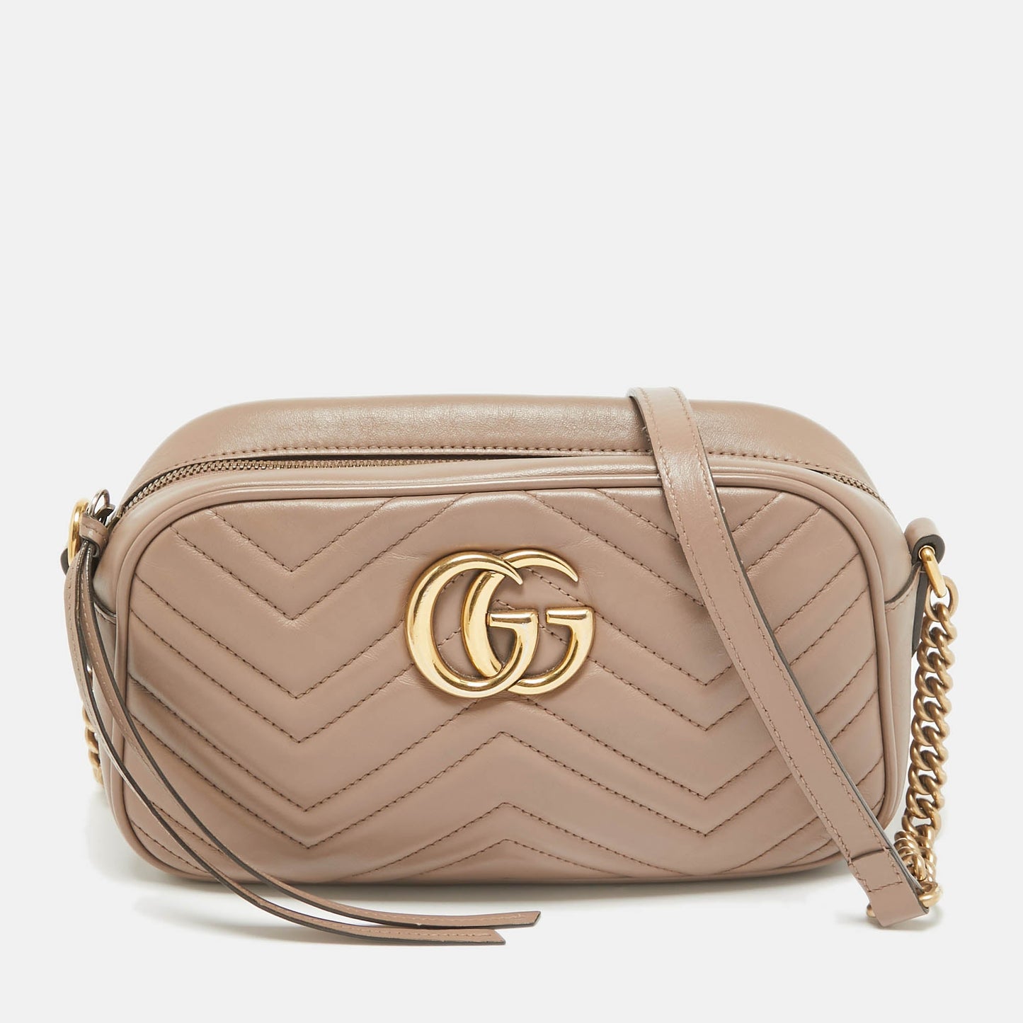 Luxury Gucci Trending 2025 Beige Matelass&eacute; Leather Small GG Marmont Camera Shoulder Bag