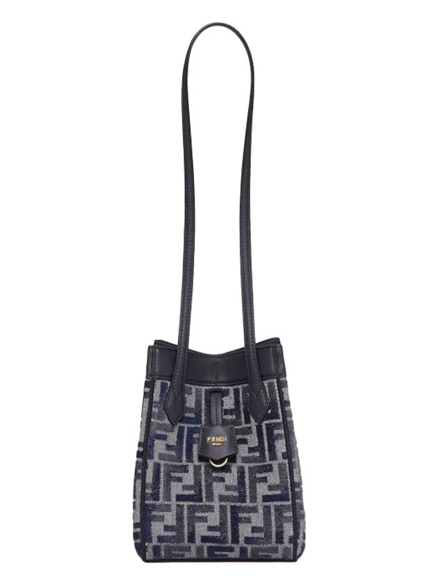 Luxury Fendi Origami Small FF Chenille Bucket Bag Dark Blue