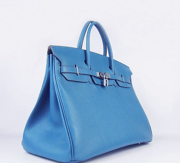 Luxury Hermes Birkin 35cm Togo Leather Handbags 6099 Blue Silver