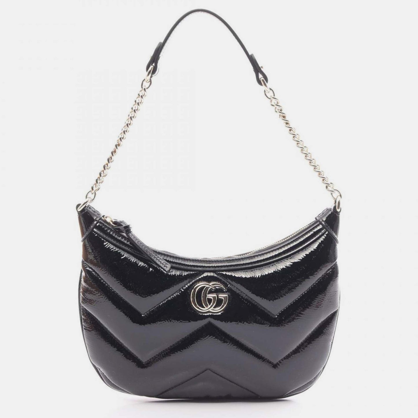 Luxury Gucci Trending 2025 Black Patent Leather GG Marmont Small Shoulder Bag