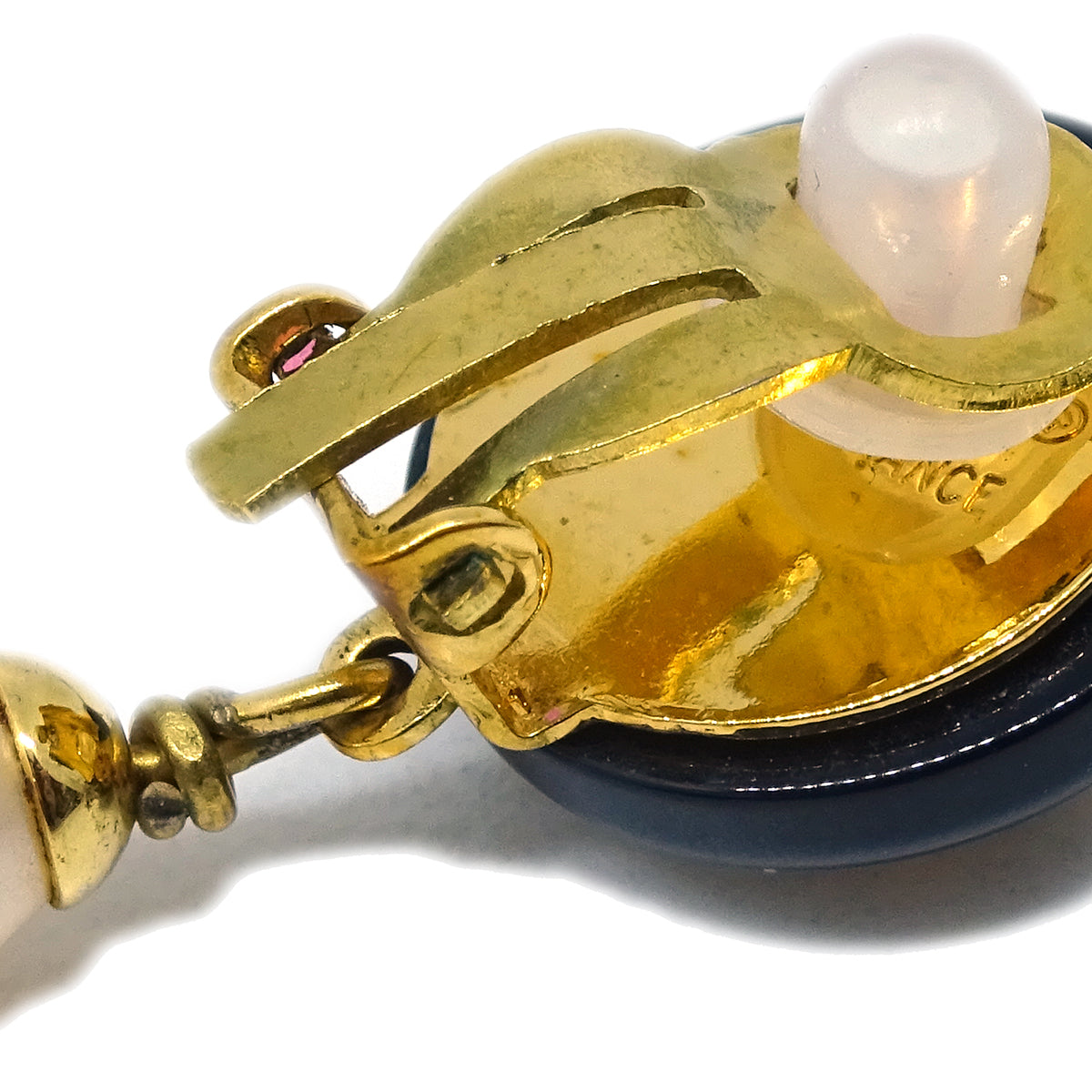 Chanel Artificial Pearl Dangle Earrings Clip-On Gold 95P