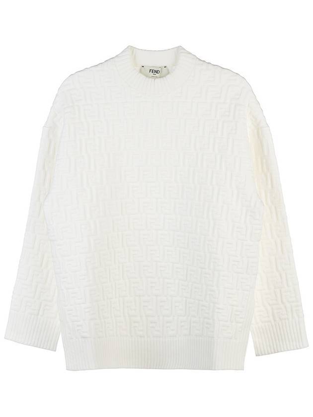 Luxury Fendi FF Logo Embossed Pullover Knit Top White