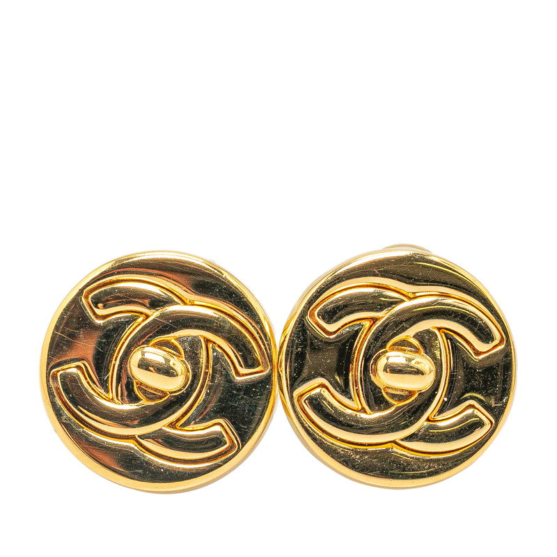 Chanel Vintage Coco Mark Turnlock Earrings Gold Plated