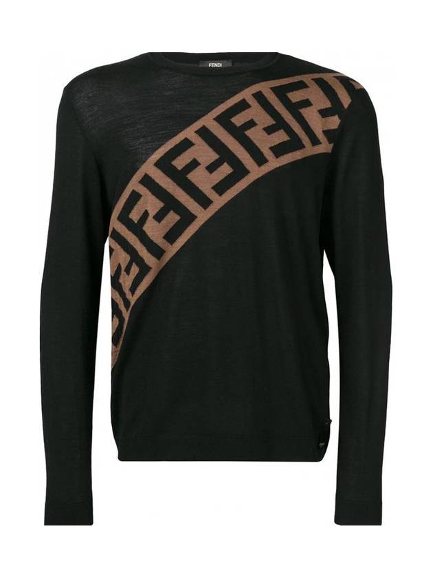 Luxury Fendi Diagonal Logo Knit Top Black