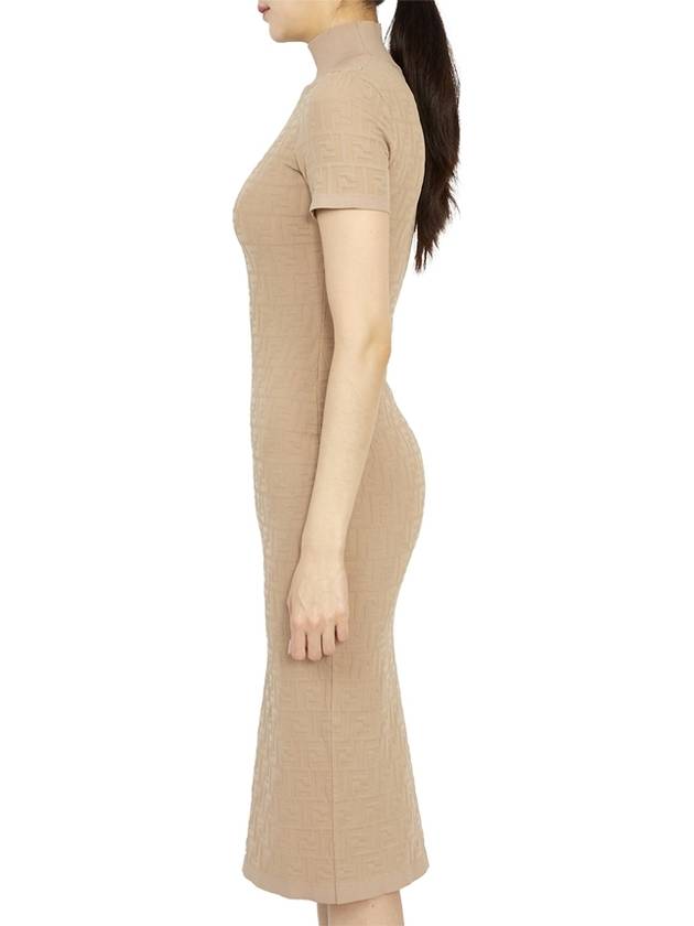 Luxury Fendi Women's FF Logo Short Sleeve Midi Dress Beige
