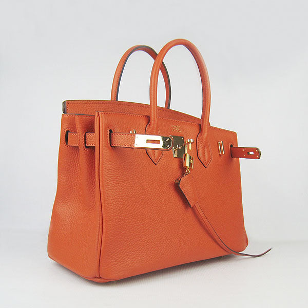 Luxury Hermes Birkin 30cm Togo Leather Handbags Orange Golden