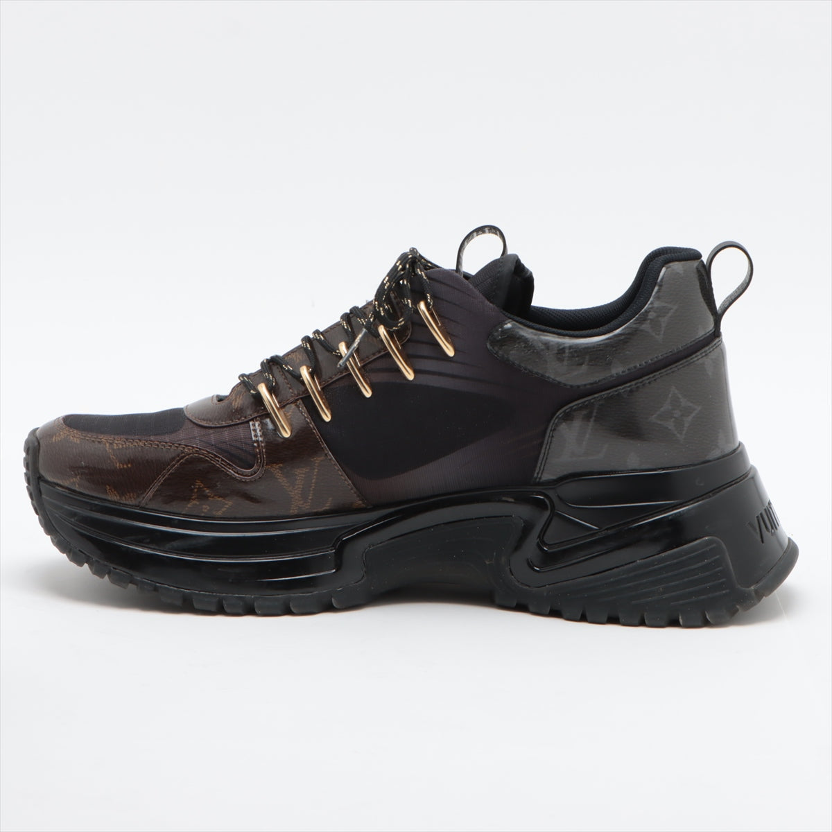 Louis Vuitton Runway Pulse Line 18 Years Vinyl Canvas Trainers 7 1/2 Men Black× Brown Monogram GO1108 ay