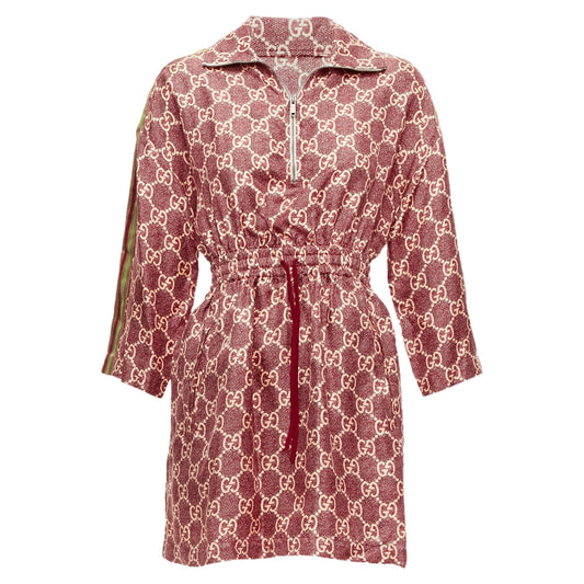 Gucci silk GG Supreme monogram print web trim mini dress