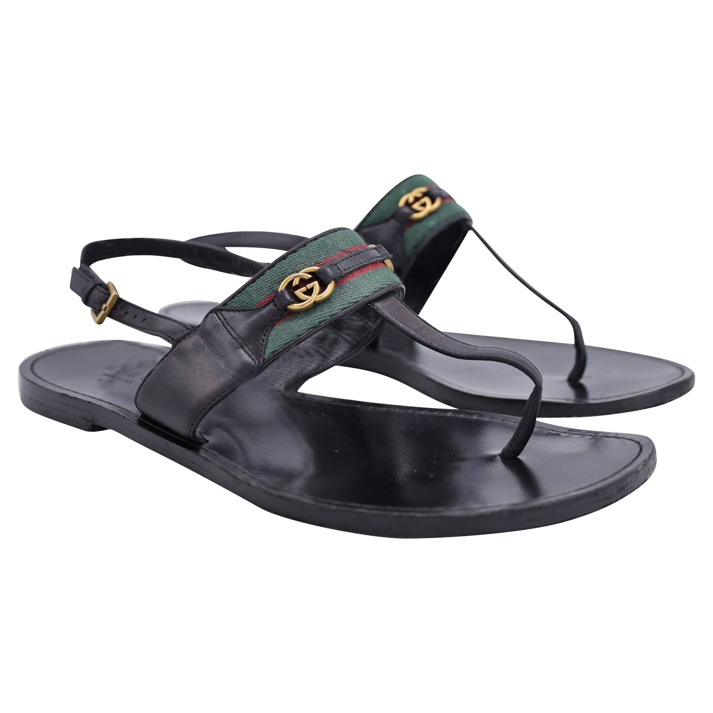 Gucci Interlocking G Web Sandals in Black Leather