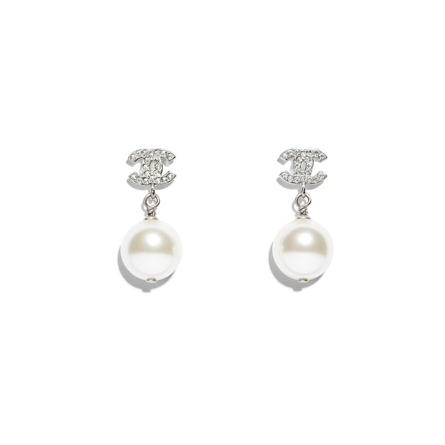 Chanel Silver and Pearly White Earrings