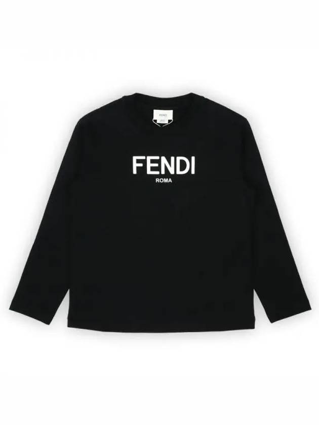 Luxury Fendi Kids Logo Print Long Sleeve T-Shirt Black