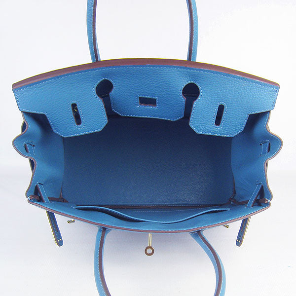 Luxury Hermes Birkin 30cm Togo Leather Handbags Blue Golden