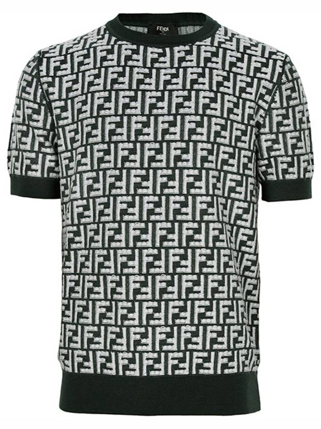 Luxury Fendi FF Motif Knitted Wool Short Sleeve T-shirt Green White