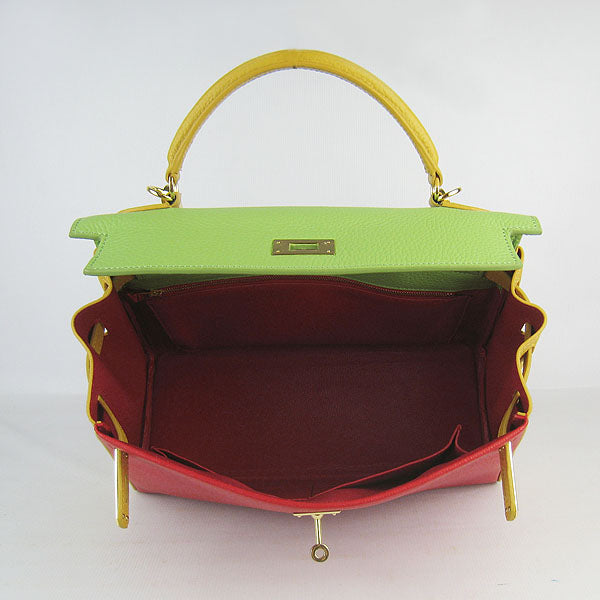 Luxury Hermes Kelly 32cm Togo Red/Green/Yellow Golden