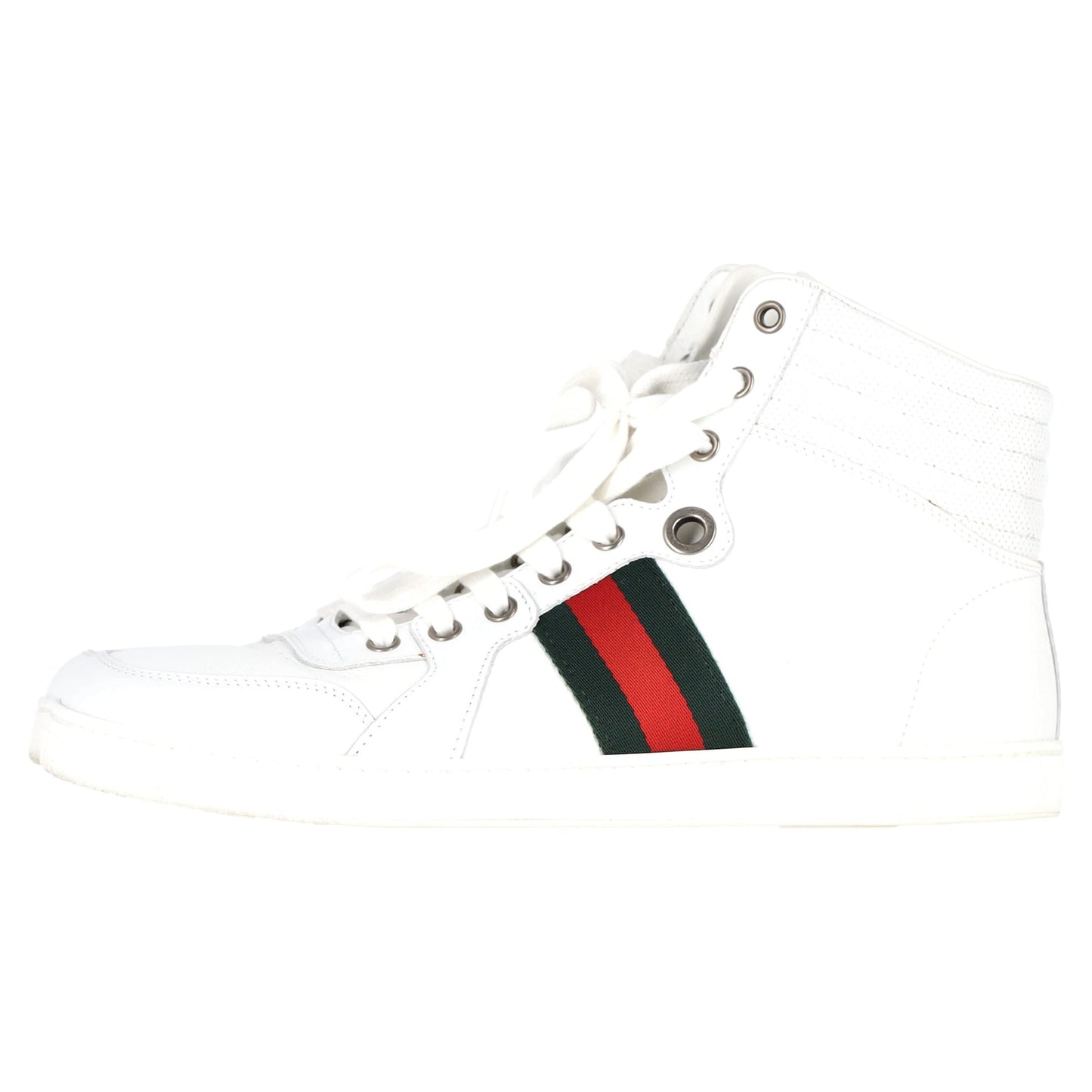 Gucci Web Detail High Top Sneakers in White Leather