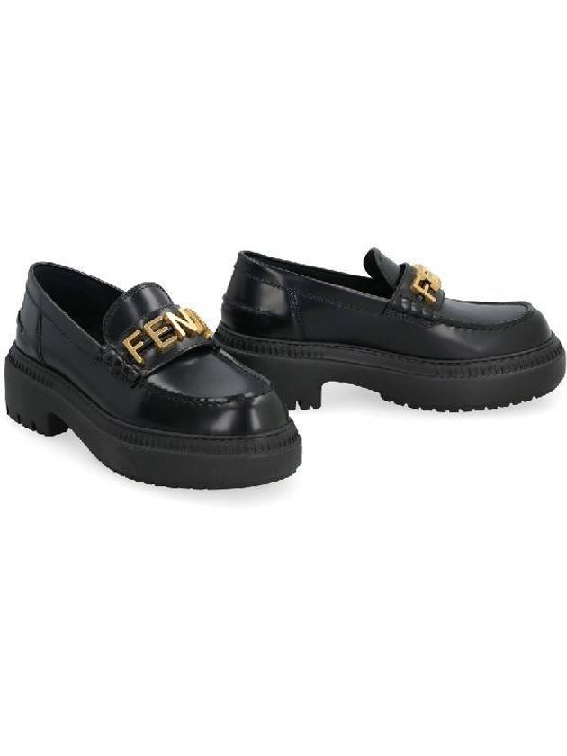 Luxury Fendi Graphy Logo Leather Loafers Black
