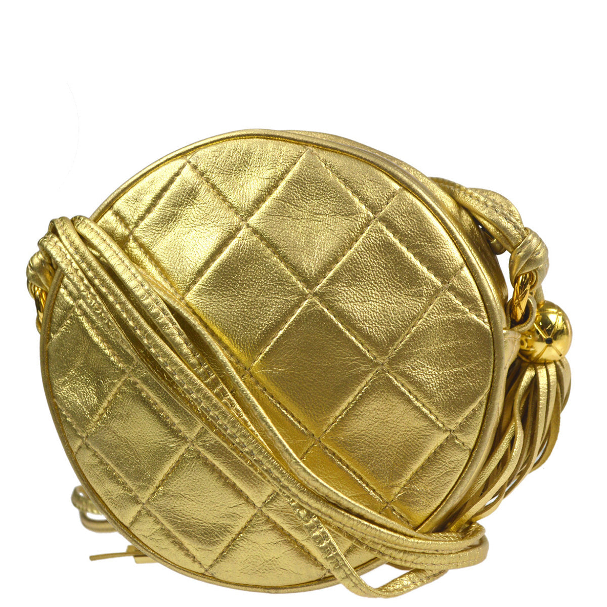 Luxury Chanel 1989-1991 Gold Lambskin Fringe Shoulder Bag
