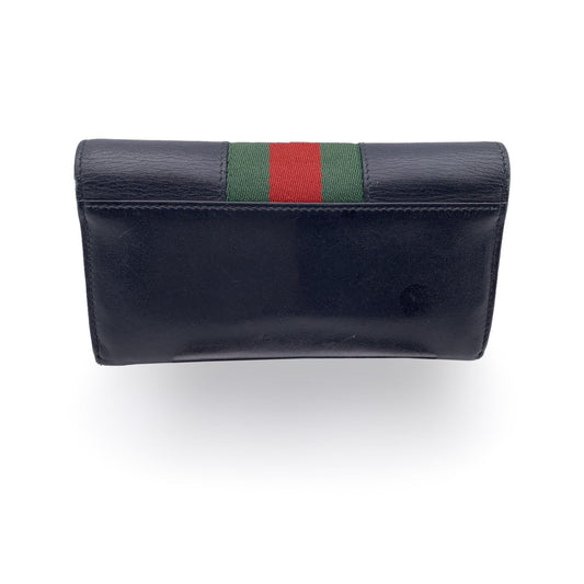 Luxury Gucci Trending 2025 Black Leather Signature Web Sylvie Continental Wallet