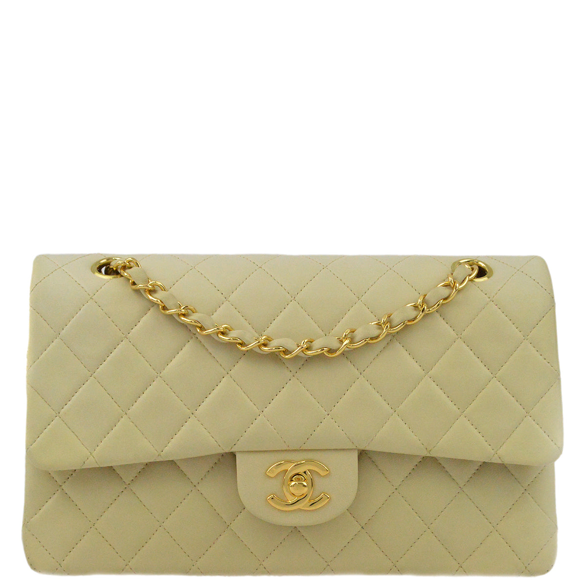 Chanel 1997-1999 Beige Lambskin Medium Classic Double Flap Bag
