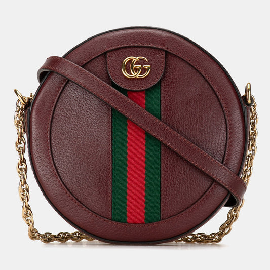 Luxury Gucci Trending 2025 Bordeaux Leather Mini Round Ophidia Crossbody Bag