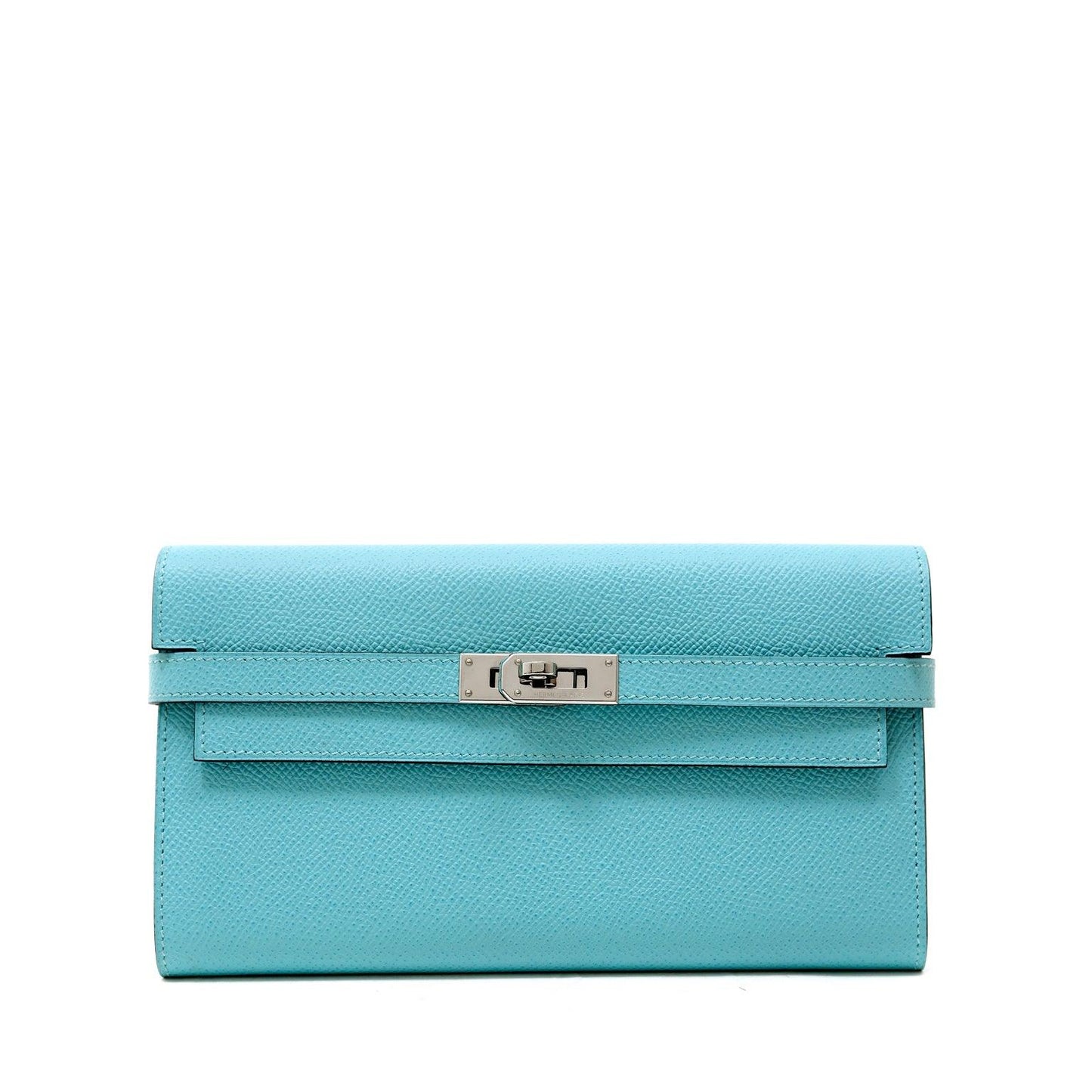 Luxury Hermes Robin's Egg Blue Epsom Kelly Wallet with Palladium Hardware