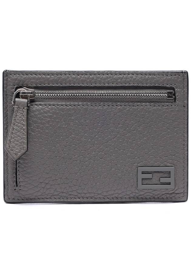 Luxury Fendi FF Baguette Zipper Card Wallet Grey