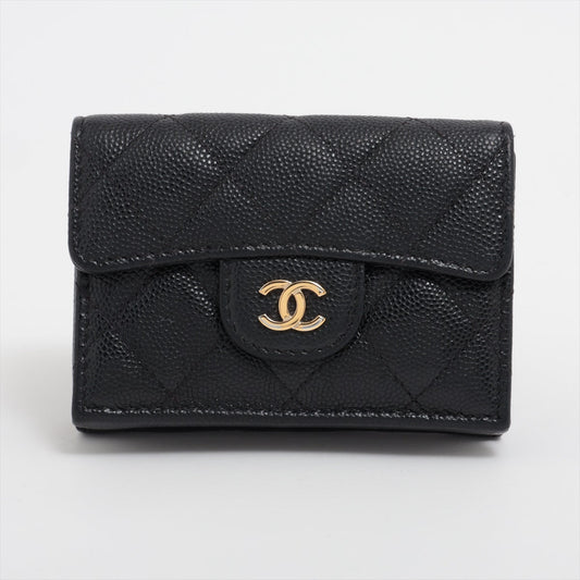 Chanel Matrasse Caviar S Compact Wallet Black G