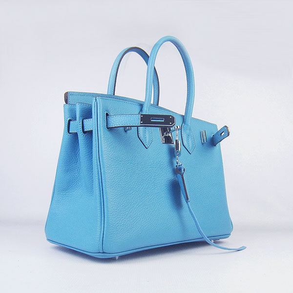 Luxury Hermes Birkin 30cm Togo Leather Handbags Light Blue Silver