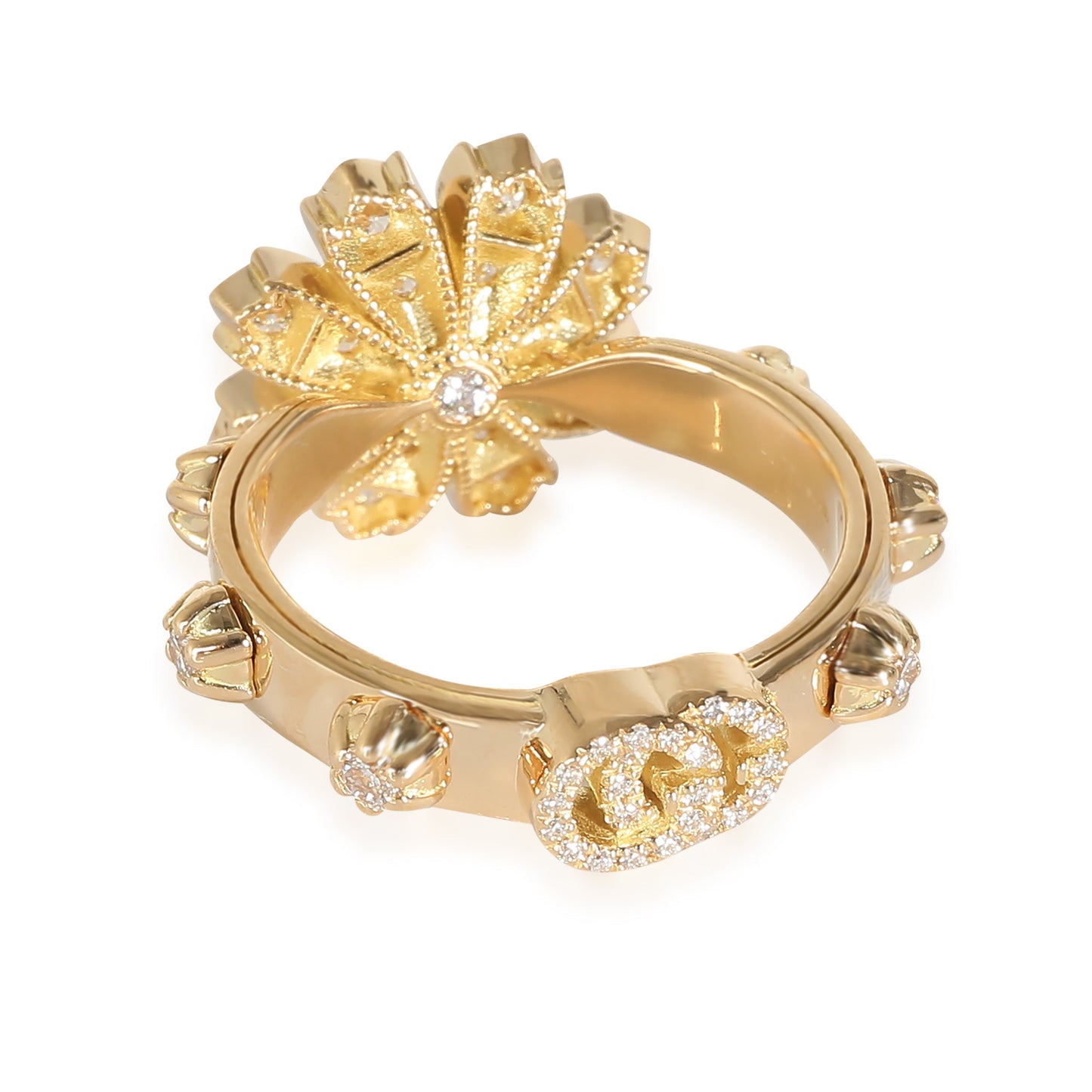 Gucci Flora Ring with Diamonds in 18k Yellow Gold 0.63 CTW