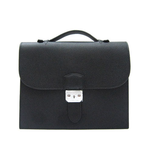 Luxury Hermes Briefcases H1048 Unisex Cow Leather Black