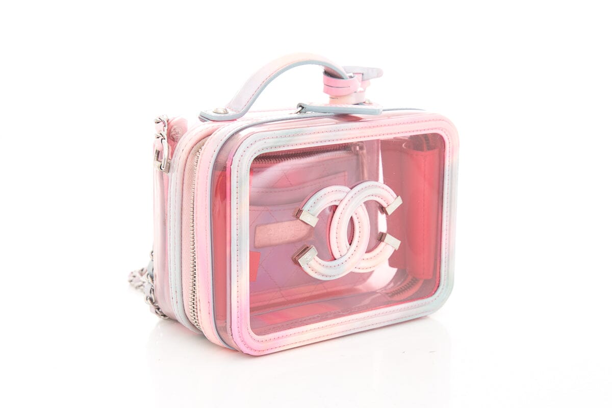 Luxury Chanel 2020 Pink PVC Patent Calfskin Small CC Vanity Case Handbag