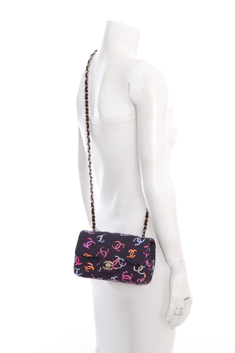 Luxury Chanel 2024 Black CC Printed Fabric Multicolor Handbag