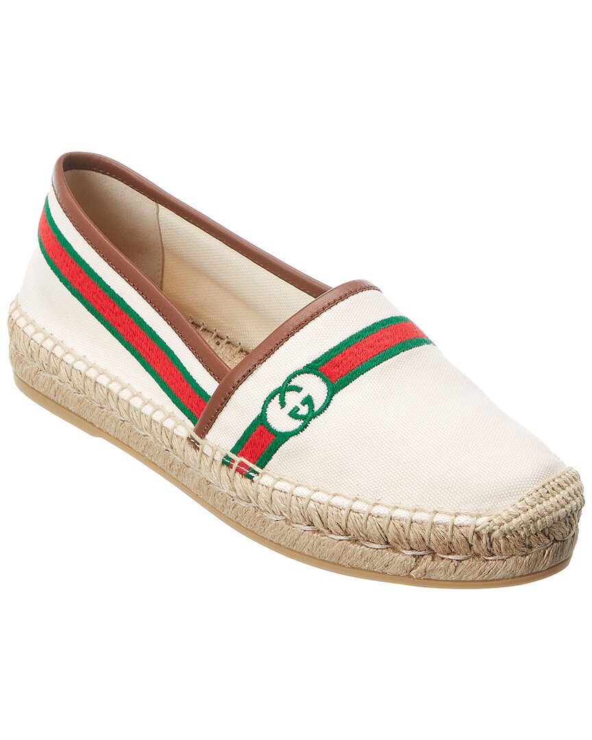 Gucci Interlocking G Embroidered Canvas & Leather Espadrille