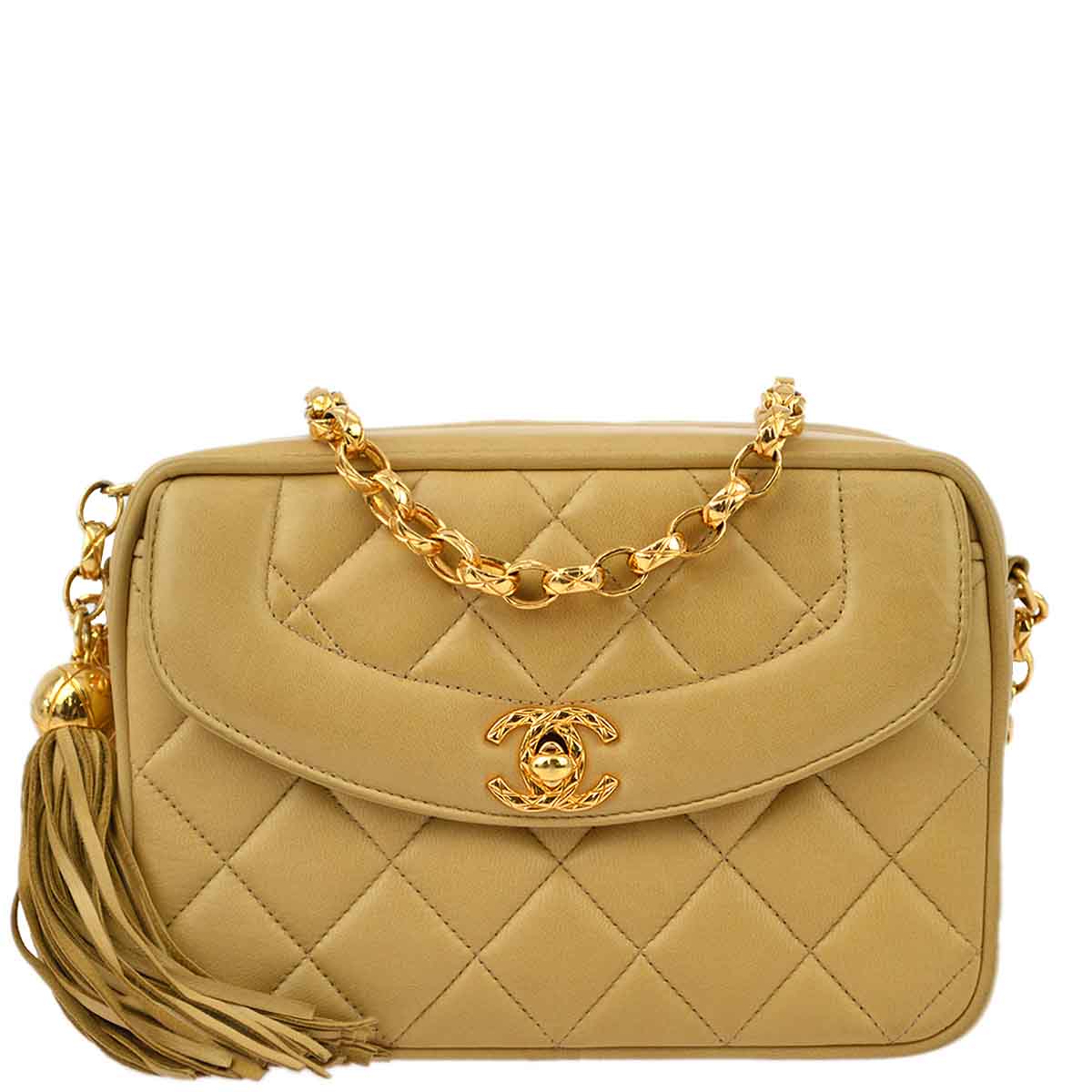 Luxury Chanel Beige Lambskin Fringe Camera Bag Mini